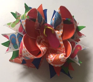 New! Flip Flop Bow Custom Made Boutique Bow Orange, Blue, Green - Picture 1 of 6