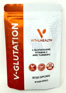 Vital Health V-GLUTATION 60 Capsules w/ L-Glutathione, Vitamin C, Turmeric - Picture 1 of 2