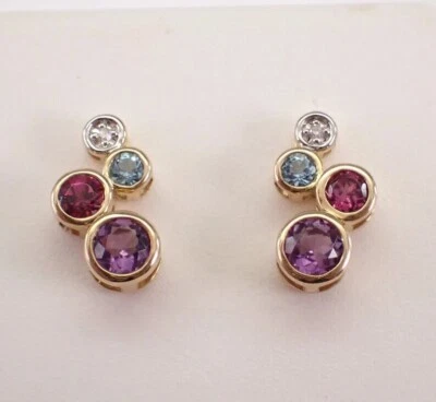 2.00Ct Round Cut Lab Created Multi Gemstone Stud Earrings 14K Yellow Gold Plated - Image 1 of 4