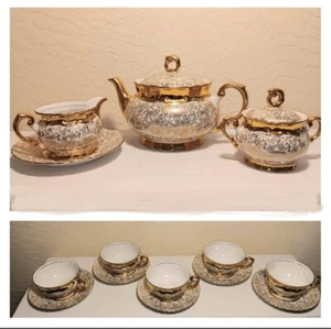 Mitterteich Bavaria 15 piece Porcelain Tea Set 18k Gold - Picture 1 of 9