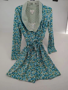 Bata Ann Taylor LOFT SleepWear Talla XS Envolvente Azul Teal Blanco Bolsillos  - Imagen 1 de 21