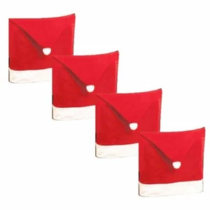 Juego de 4 fundas de silla sombrero de Papá Noel de Navidad rojo y blanco nuevas. - Imagen 1 de 8