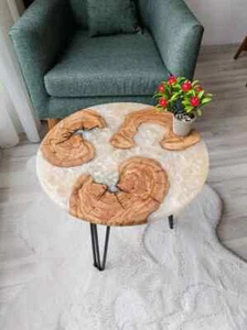 Coffee Table Gift- Handmade Resin and Wood End Table - Perfect For Home Decor - Picture 1 of 3