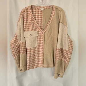 POL Tweed Cut Sew V Neck Boxy Sweatshirt Size L - Bild 1 von 13