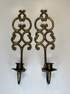Wall Sconce Candle Holders Brass Ornate Mid-Century Vintage Tapers 12” Set Of 2 - Picture 1 of 2