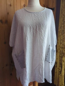 Relaxed Fit Crinkle Cotton Tunic. To 24. Made In Italy.Sequin Trim.See Descript - Picture 1 of 11