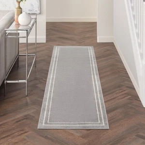 Nourison Essentials Indoor/Outdoor Solid Area Rug Grey/Ivory 8' Runner - Picture 1 of 5