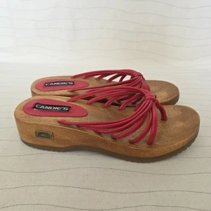 Vintage Candies Womens Red Wooden Sole Flip Flop Sandals Shoes 90s Y2K Sz 7.5-8 - Picture 1 of 12