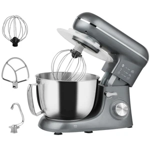 HOMCOM Elektrischer Standmixer, 4,5L Küchenmixer mit Knethaken, Schneebesen, Silber - Bild 1 von 11