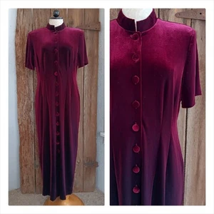 Maxi Vestido Another Thyme Vintage Terciopelo Rojo Botón Delantero Para Mujer Talla 14 *A - Imagen 1 de 12