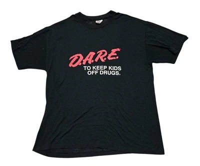 Vintage 90s DARE Drug T-Shirt Mens XL Paper Thin Single Stitch Poly Cotton Black - Image 1 of 4