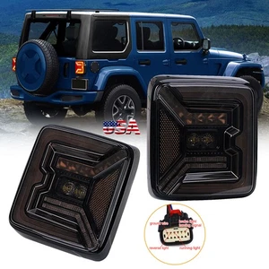 2X For Jeep Wrangler JL JLU 2018+ Smoked LED Tail Lights w/Reverse Turning Brake - Picture 1 of 14