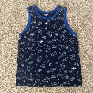 Gymboree Canotta Ragazzo Blu Navy con Grafica Squalo Spiaggia Bianco Taglia M (7-8) - Foto 1 di 5