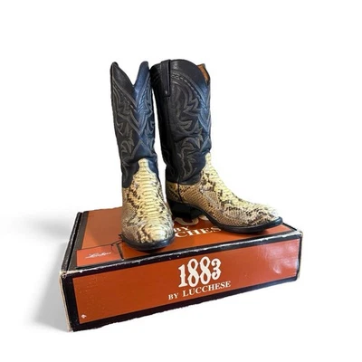 Botas de Vaquero Lucchese 1883 Python Hombres 9EE Negro/Blanco Exótico N1031 Western Foto 1 de 4