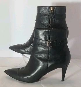 DIANE von FURSTENBERG Damenstiefel schwarz Größe 9 M Leder 3 Zoll Absatz Reißverschluss Schnalle - Bild 1 von 14