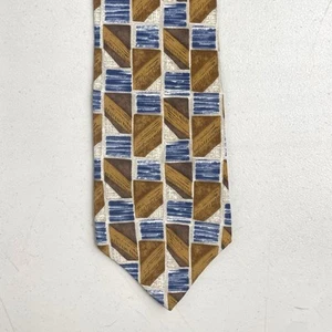Vintage Geometric Print Tie 1990s 100% Italian Silk Necktie Brown/Blue/Gray - Picture 1 of 3
