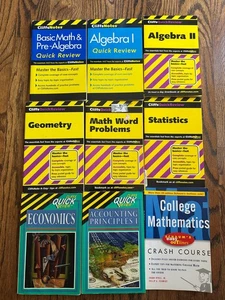 Lot Of 9 Math Guide Books (Cliff Notes, Schaum's) Algebra Geometry Accounting - Picture 1 of 2