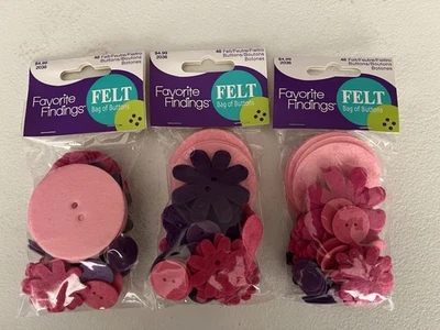 Pink/Purple Felt Buttons x 48 Pieces 2-Hole Flowers Round Crafts Sewing BnB Lot - Image 1 of 3