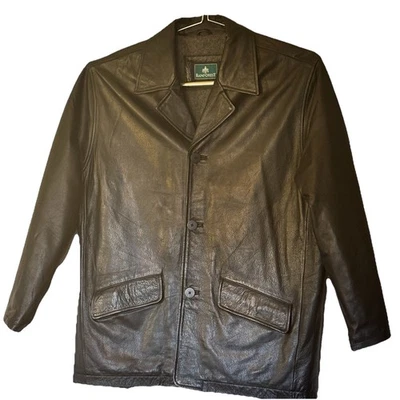 Rainforest Black Leather Button Up Coat Jacket Size XL Quilt Lined 3 Pockets - Image 1 of 4