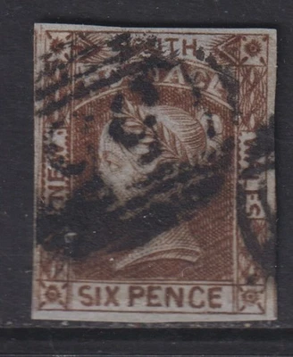 New South Wales  1852 6P classic stamp CANC VF / CAT VALUE $300 - Image 1 of 2