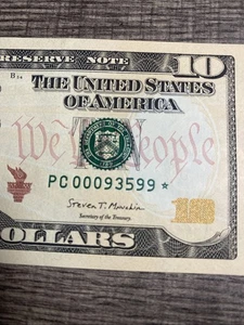 2017 Uncirculated Low Serial Number Star Note 10 Ten Dollar Bill Crisp - Picture 1 of 3