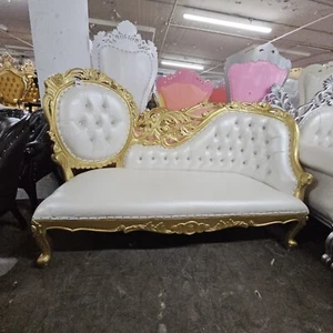 Gorgeous Chaise Lounge 72" Long Luxury Style Party Throne - White / Gold - Picture 1 of 1