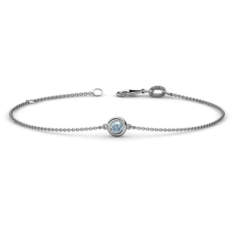 Round Aquamarine Solitaire Station Minimalist Bracelet 1/6 ct 14K Gold JP:183730 - Image 1 of 1