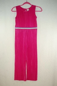 Girls FUCHSIA PINK PANTS JUMPSUIT Sleeveless TEXTURED LINES Glitter Belt M 7-8 - Picture 1 of 2