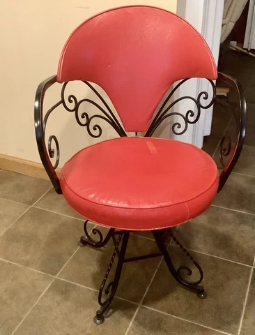 Wrought Iron Red Vinyl Retro Swivel Accent Chair Cover