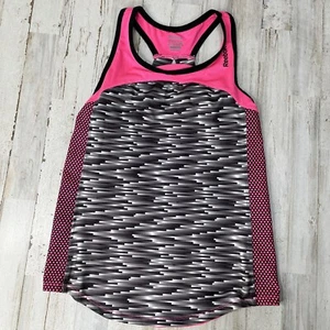 Reebok Girl Mesh Tank Top Size M 10/12 Black Pink Athletic Workout Shirt X10 - Imagen 1 de 7