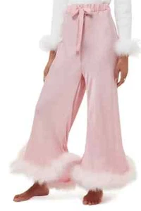 Sleeper Boudoir Wide Leg Pants With Feathers Womens One Size 1 XS-M Pink - Picture 1 of 11