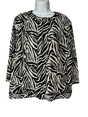 Elementz Jacket xl Blk/wht Zebra Sparkle Zip Up 3/4 Sleeve Shiny Mock Pockets - Image 1 of 4