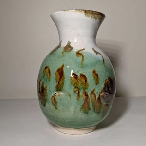Wheel Thrown Green & White Glazed Medium Vase - Picture 1 of 7
