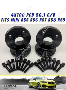Fits Mini Wheel Spacers 16mm R55 R56 R57 R58 R59 Black Alloy + Bolts 4x100 56.1 - Picture 1 of 6