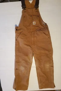 Carhartt Insulated Quilted Bib Overalls Youth Size 10 Brown Double Knee Read - Picture 1 of 14