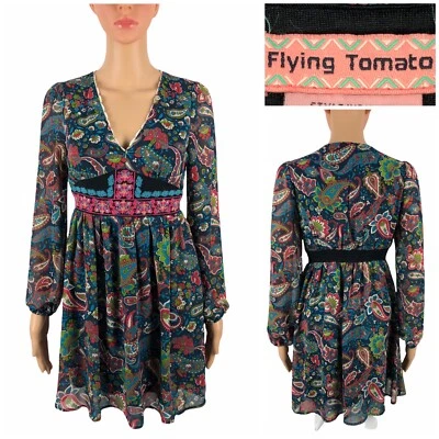 Flying Tomato Womens XS Dress Long Sleeve Paisley Lined Boho Vintage Cute EUC - Image 1 of 4