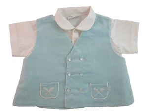 Camisa De Colección Años 40 A Tiny Tots Original Peter Pan S/S Abotonada + Chaleco Azul Bebé - Imagen 1 de 4