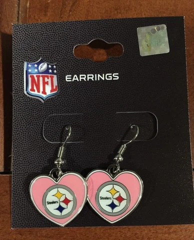 PITTSBURGH STEELERS PINK HEART DANGLE EARRINGS---NEW Cover