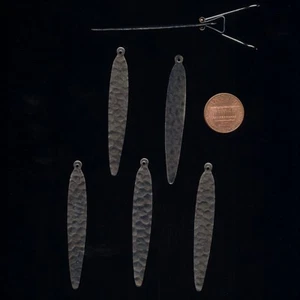 6 VINTAGE HAMMERED DARK STEEL 60mm. DAGGER DROP FINDING PENDANTS  5567         - Picture 1 of 1