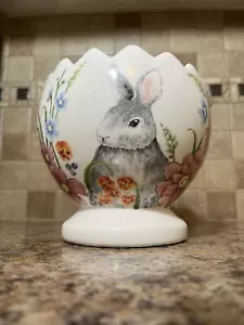 Maxcera Bunny Selfie French Porcelain Spring  Easter  Basket  Decor Wood Handle - Picture 1 of 13
