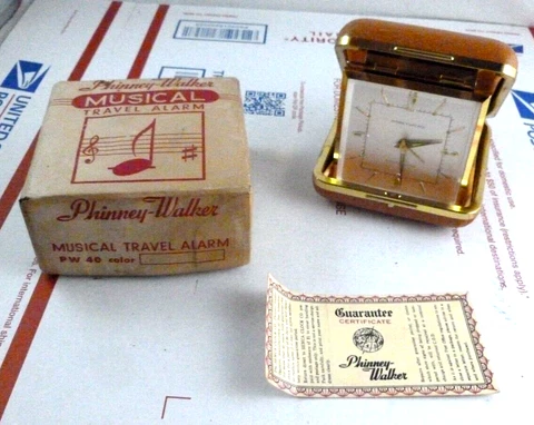 Vintage Phinney Walker Mechanical Wind Up Travel Music Alarm Clock Germany Made Cover