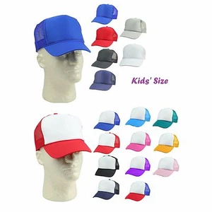 Youth Trucker Hat Ball Cap Mesh Kids Blank Plain S XS Red Blue Gray Black White - Picture 1 of 110