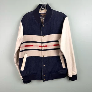 Giacca Pendleton Portland Collection lana cotone zip a scatto bianco navy marchi MED - Foto 1 di 16