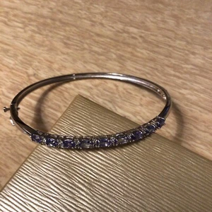 DK 925 Sterling Silver Lavender Gemstone Hinged Bangle Bracelet 7.5” - Picture 1 of 6