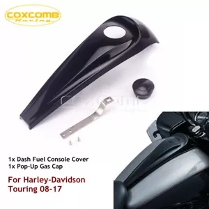 Gloss Black Dash Fuel Console Gas Tank Cap Cover for Harley Touring Glide 08-17 - Picture 1 of 9