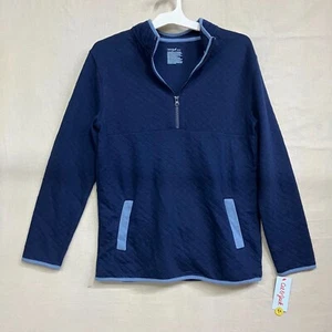 NWT Cat & Jack Boys' XL 14 Navy Quilted Half-Zip Pullover Sweater Jacket Knit - Picture 1 of 9