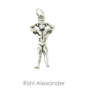 925 Sterling Silver Muscle Man Body Builder Charm Made in USA - Picture 1 of 2