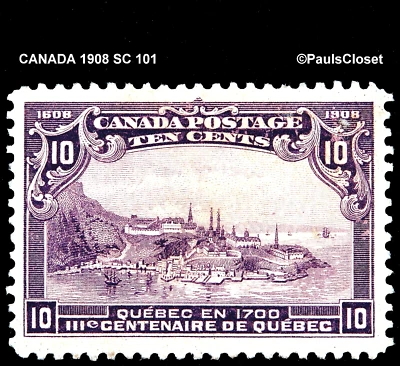 CANADA 1908 SC 101 VIEW OF QUEBEC IN 1700 10¢ DARK VIOLET MHR FINE/VERY FINE - Image 1 of 2