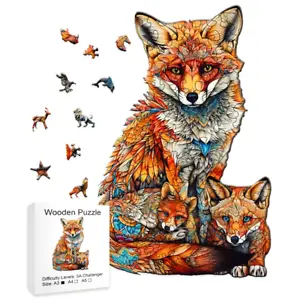 Warm Fox Family Wooden Puzzle: Creative Gift for All Ages - Special Shapes Fun - Picture 1 of 9