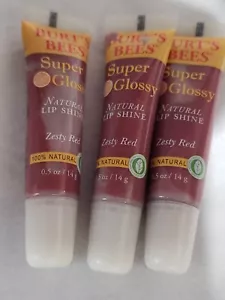 3- Burts Bees Super Gloss Lucidalabbra Zesy Rosso 3pz 100% Naturale SIGILLATO - Foto 1 di 1